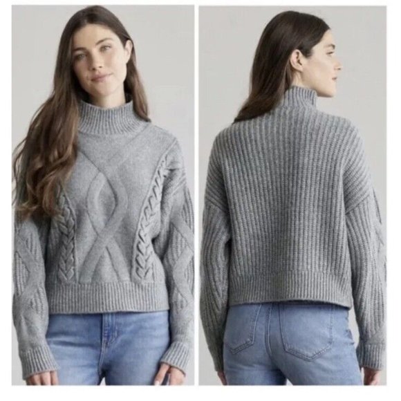 Elizabeth and James Sweaters - Elizabeth And James Gray Cable Knit Braided Chunky Turtleneck Sweater Size Large